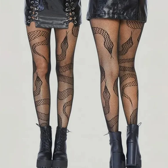 NEW Black Snake Pattern Fishnet Tights - Picture 2 of 3
